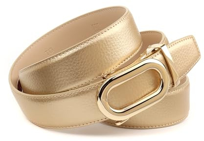 Anthoni Crown Ledergürtel Damen Automatik, goldfarbenes Leder, Breite 3,5 cm, hochpolierte Schnalle in Gold, elegant & modisch