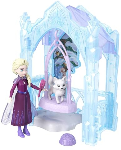 Mattel Disney Frozen Elsa Icy Animal Hideaway Doll & Playset | Elsa Small Doll w/ Removable Skirt, 2 Animal Figures, Slide & Accessories, Storytime Stackers, Inspired by Movie, JFG29