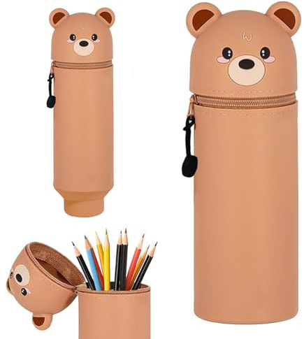 Kawaii Federmäppchen, 2 In 1 Weiche Silikontasche Kawaii Federmäppchen, Teddy Bear Mäppchen, Unisex Kapazität Mäppchen und Stiftehalter, Niedliche Schulbedarf, Große Kapazität Briefpapier Pouch