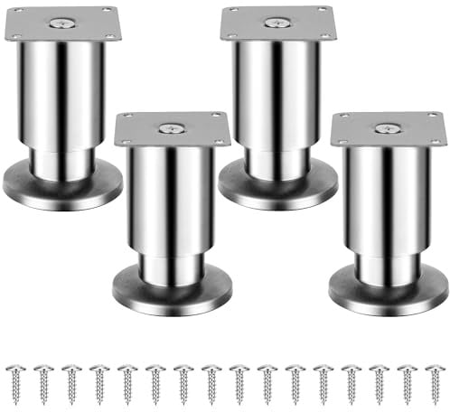 Torven 4er-Set Edelstahl Möbelfüße (250kg Traglast), Möbelfüße Verstellbar | Als Schrank Füße, Sofa Füße, Badezimmermöbel-Füße, Bettfüße & Tischfüße, Möbelfüße Metall (Metallfarben, 10 cm)