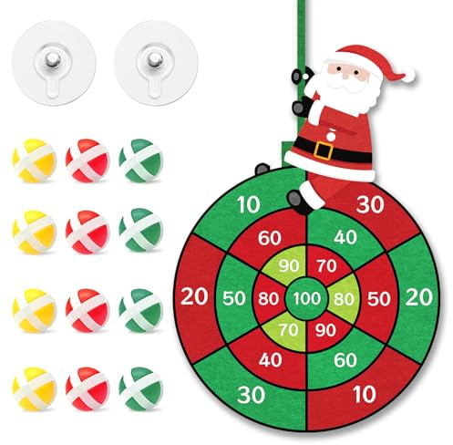 Dalugo Dartscheibe Kinder, Weihnachtsmann Dartscheibe Set mit 12 klebrigen Bällen für Kinder von 3–9 Jahren, aufhängbare Dartwurf-Spielsets, Kinder im Alter von 4–10 Jahren.