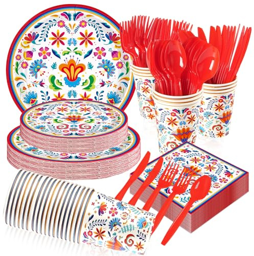 Greencian 168Pcs Mexican Fiesta Party Decorations, Serves 24