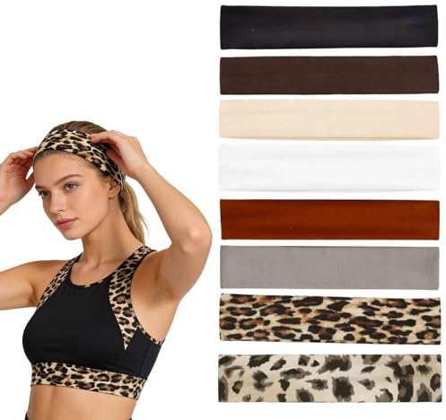 8 Stück Stirnband Damen Dünn, Sport Haarbänder in Tierprint und Neutralfarben, Bequemes Kopfband für Yoga Fitness und Alltag, Atmungsaktives und Elastisches Fitness Gym Haarschmuck
