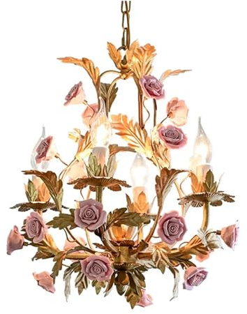 AJYBYUKJ Lustre de Mode Lustre LED de Luxe Rose cuivre Lustre en céramique Salle à Manger Salon Chambre éclairage décoration de la Maison, Lampe à Suspension de Plafond LED Beauty Comes