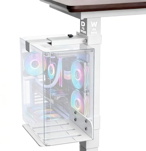 Soporte PC Bajo Mesa, Altura Ajustable Soporte PC,75 × 45 mm | Instalación Sin Taladrar, Capacidad de Carga Máxima: 35 kg, Adecuado para Patas de Escritorio de (Blanco)