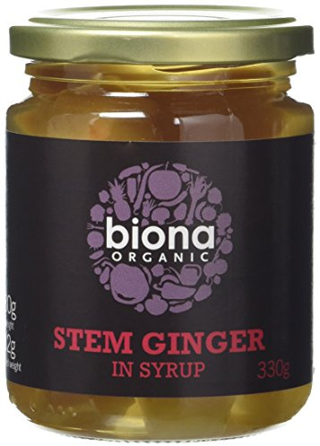 Biona Organic Stem Ginger In Syrup 330g, Pack of 3 | 100% Organic Stem Ginger, Preserved in Sweet Syrup, Ideal for Baking and Desserts, Vegan