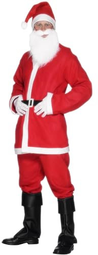 Smiffys Kostüm Weihnachtsmannanzug, Rot, mit Jacke, Hose, Bart, Mütze und Gürtel