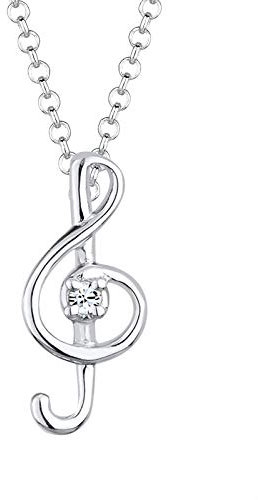 Elli Halskette Silber 925 Noten Schlüssel Kette Damen Kristall Schmuck Geschenke für Frauen Mädchen Mama Freundin, Musik Notenschlüssel Silberkette Länge 45 cm