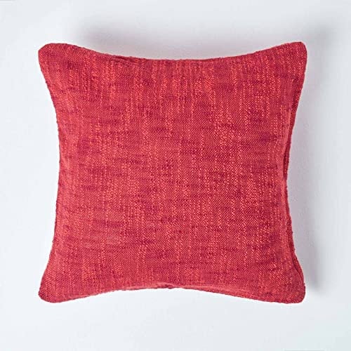 HOMESCAPES Orange Red Terracotta 18 x 18 Inch Nirvana Pure Slub Cotton Cushion Cover Coordinating with Matching Throws and Bedspreads