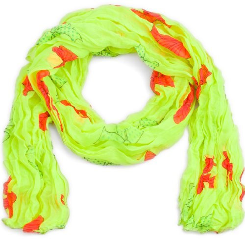 style3 Damen Schal leicht und schmal in Japan-Design mit Schleifenmuster Damenschal Sommer-Schal One size, SCHAL Farbe:Neon-Gelb