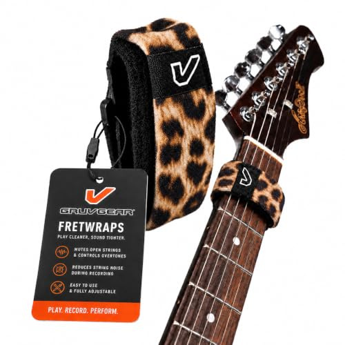 Gruv Gear Fret Wrap & Guitar Mute, Fretwrap for Acoustic, Electric & Bass | String Dampener Recording, Tapping & Practice Accessory (1 Pack, Small Leopard, Fits 4 String Bass, 6 String Guitar)