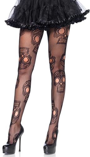 Leg Avenue Women's Micro Net Skull Fishnet Tights Sugar Skull One Size