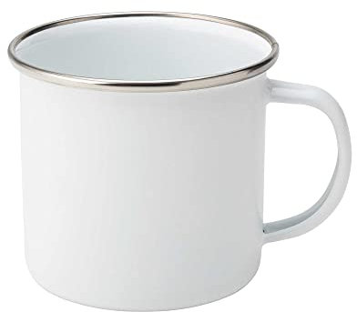 Utopia Taza esmaltada blanca con borde de acero inoxidable 380 ml, F50011-000000-B01006, individual