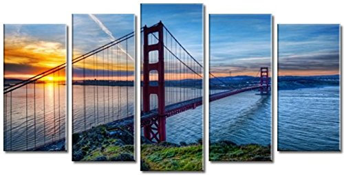 time4art Bild Wandbild Golden Gate Bridge Kalifornien Brücke Stadt Landschaft Print Canvas Bild auf Keilrahmen Leinwand 150cm x 80cm