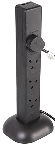 PRO ELEC PEL00131 8 Gang Tower Extension Lead 2 USB 1m, Black