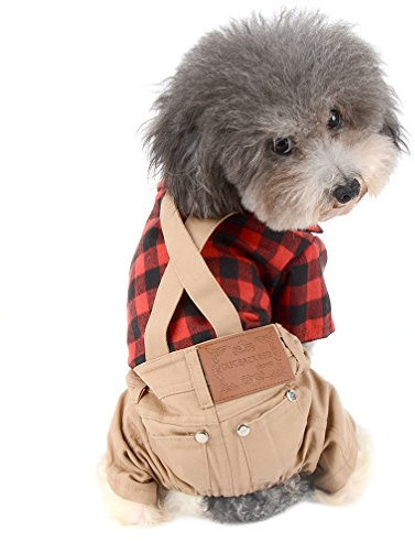 Ranphy Felpa per cani di piccola taglia Maglioni Chihuahua Vestiti per animali domestici per cani Gatti Abiti Camicie a quadri rosse con pantaloni kaki tuta abbigliamento per cuccioli tuta M