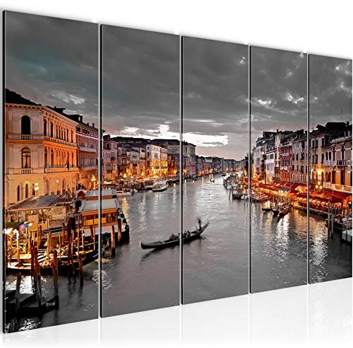 Runa Art Wandbild XXL Venedig Italien Wohnzimmer Schlafzimmer 200 x 80 cm Grau Braun 5 Teilig - Made in Germany - 604355b