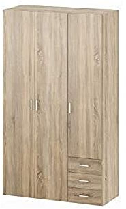 Kleiderschrank mit drei Türen und drei Schubladen, Eichenfarbe, 115 x 49 x H200 cm
