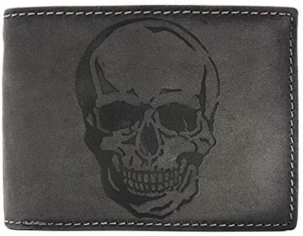 Jockey Club echt Leder Biker Geldbörse quer Hunterleder Portemonnaie Totenkopf Schädel Skull mit RFID Schutz