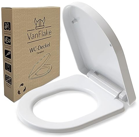 VanFlake Toilettendeckel D-Form – Klodeckel in weiß mit Absenkautomatik & Schnellverschluss, antibakterielle Klobrille aus Duroplast, abnehmbarer WC Sitz für einfache Montage & Reinigung