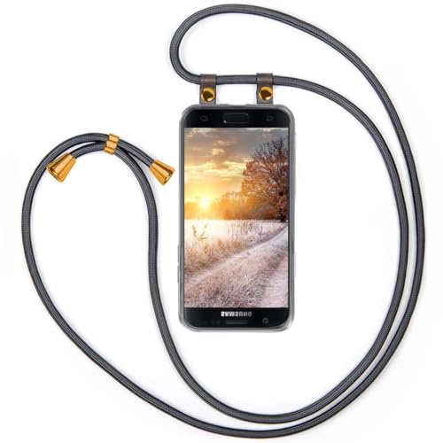 moex Handykette für Samsung Galaxy S7 Hülle mit Band abnehmbar, Handyhülle mit Kette zum Umhängen, Handyband 155 cm lang Stoff Kordel Umhängehülle, Handy Umhängeband, Anthrazit