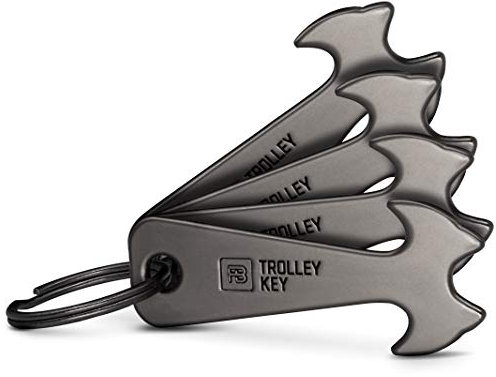 FABACH 4 Black Trolley Key Einkaufswagenlöser - Ersetzt Einkaufswagenchip, Einkaufschip - Schlüsselanhänger aus Metall für Key Organizer und Schlüsselbund - Kein Steckenbleiben im Einkaufswagen