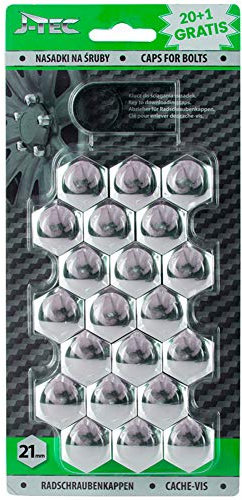 J-Tec Satz universelle Radmutterkappen - Chrom Kunststoff - 21mm - Satz à 20+1 Stück