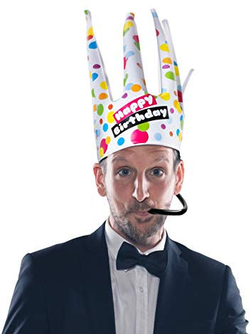 Trötenkrone - das Original - Geburtstagskrone Aufblasbar mit Tröte Kindergeburtstag Krone für Kinder Mädchen Junge Party Deko (Happy Birthday)