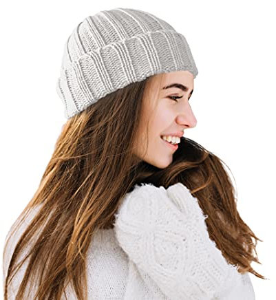 TINKUY Peru Alpaka Wolle Herren & Damen Warm Weich - Cuffed Slouchy - Beanie Mütze - Wei� - MEDIUM