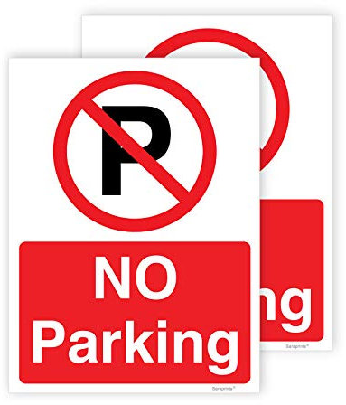 V1176 - Juego de 2 señales de no aparcamiento autoadhesivas, impermeables, vinilo adhesivo para no estacionar, 150 mm x 200 mm