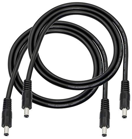 GINTOOYUN Lot de 2 câbles d'alimentation CC 18 AWG, 1 m, Noir, DC 5,5 mm x 2,1 mm mâle à mâle, Compatible avec LED, CCTV, voiture, moniteur, etc.