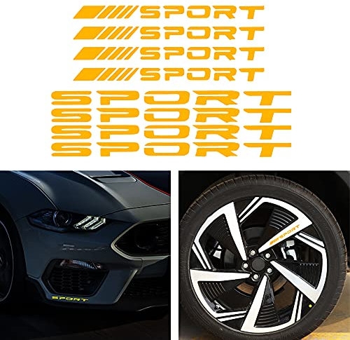 TOMALL 8 Stück Auto Felgennabe Reflektierende Aufkleber Racing Performance Sport Logo Aufkleber Auto LKW Stoßstange Türgriff Fenster Motorrad Laptop Wasserdichte Dekoration (Gelb)