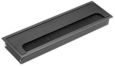 sourcing map Desk Cable Hole Cover with Brush, Aluminum Alloy Grommet Great for Office, Home, Daily Use (269x69mm, Black)