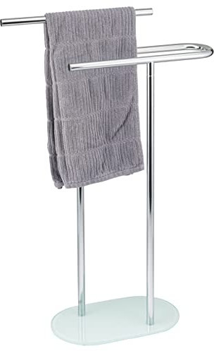 bremermann Stand-Handtuchhalter freistehend, 2 Stangen, mit Glasboden, Handtuchständer (Weiß)