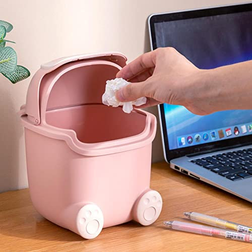 FIYSON Bad Kosmetikeimer Tischmülleimer Mit Deckel, Baby Mini Mülleimer Größe 23 x 15 cm AbfallbehäLter Klein für Küche Badezimmer Bett Büro Schreibtisch, Geruchsdichter (Rosa)
