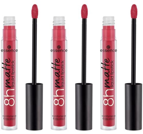 essence 8h matte liquid lipstick, Nr. 07, Rot, langanhaltend, mattierend, schnelltrocknend, matt, vegan, wasserfest, ölfrei, ohne Konservierungsstoffe, 3er Pack (3x2.5ml)