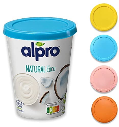 XILMARK JoghurtDeckel 500g, Wiederverwendbarer Deckel für Joghurtbecher, Dosendeckel Wiederverwendbar Silikondeckel Joghurt 500 G, Joghurt Kunststoff-Deckel, Joghurt Mehrwegfrischedeckel, (PACK 4)