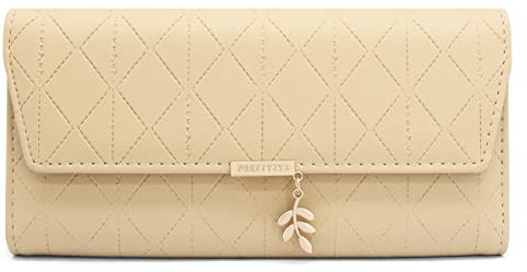 Portefeuille Femme Longue PU Cuir, Porte Monnaie Femmes Grande Capacite avec Compartiment à Monnaie Zippé, Longue Porte Feuilles pour Femme avec 9 Emplacement de la Carte (Amande)