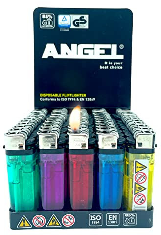Clearfee 200 Stück transparent Einwegfeuerzeuge, Reibradfeuerzeuge, Einweg Feuerzeug, bunt in 5 Farben Einwegfeuerzueg