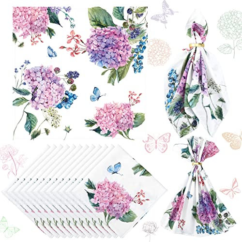 Stoffservietten mit Hortensienblumen, 50,8 x 50,8 cm, waschbar, für Küche, Party, Hochzeit, Restaurant, drinnen und draußen, botanisch, frisch, Frühling, Sommer, 12 Stück