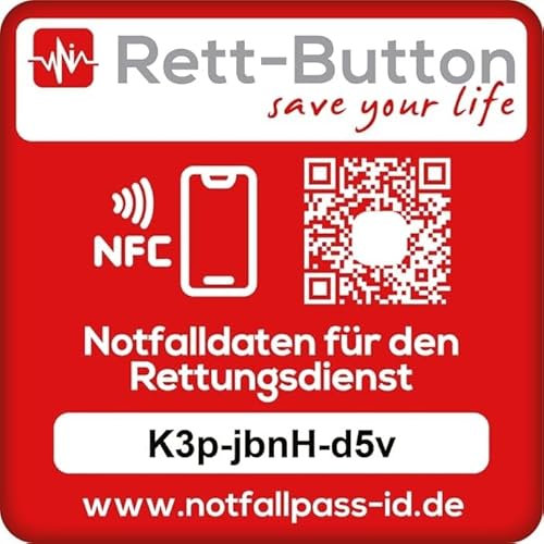 NFC Rett-Button ! Das Rettbutton Set 2 Button QR Code inkl. 3 Monate online Notfallpass, Neuentwicklung von Notfall-ID passend zum SOS ID Armband medizinische Notfalldaten