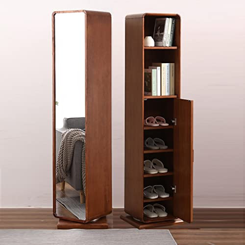 70 hoher, drehbarer Badezimmerschrank mit Spiegel for Bettwäsche und Badutensilien, perfekt for kleine Räume, Ganzkörperspiegel mit 5-stufigem Aufbewahrungsregal ( Color : Brown , Size : 41*41*178cm