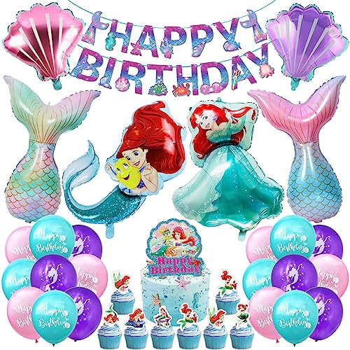 Geburtstag Deko, 50 PCS Luftballons Set, Deko Kindergeburtstag, Thema Party Set, Kindergeburtstag Luftballon Mädchen mit Banner und Tortendeko