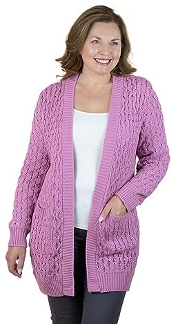 Fashion Friendly Cable Knit Cardigan Pink Large