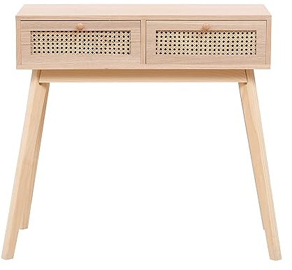 Homeke Modern Ratten Console Table Hallway Storage Tables Desk with 2 Drawers for Hallway,Bedroom,Office