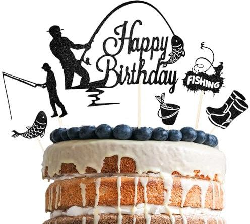 Moguri® Lot de 6 décorations de gâteau Happy Birthday - Poissons - Décoration d'anniversaire - Pour garçon et homme