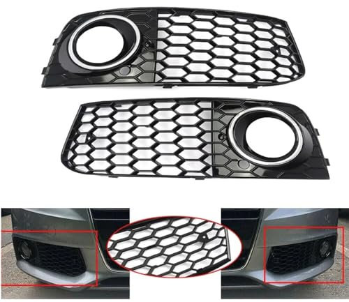 Toiumops Kühlergrill für Audi A4 B8 2009–2011, 1 Paar Schwarze Stoßstangen-Nebelscheinwerfergitter mit Chromring