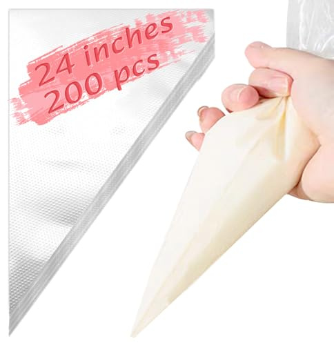 24 Inch Extra Large Piping Bags, 200 PCS Clear Disposable Icing bags, Thickened Non-Slip and Anti-Burst Pastry Bags for Baking and Decorating Desserts Cakes Cookie