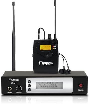 Flygrow Pro UHF Wireless in Ear Monitor System, Metal IEM Dual Channel Wireless Transmitter and Bodypack Receiver, 80 Adjustable Frequencies,164ft Range, Ideal for Studio, Guitar, Band Performance