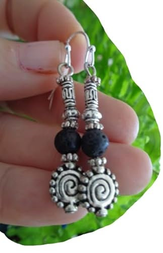 ⊹⊱ ✿★ SCHWARZE LAVA OHRRINGE MIT ROBUSTER DICKER SPIRALE ★✿ ⊰⊹ einmalige Natur Ohrringe mit 925 Silber Ohrhaken